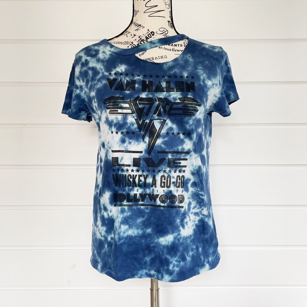 Van Halen Cotton Tie Dye Concert Band Short Sleeve Tee Raw Neckline Size Small
